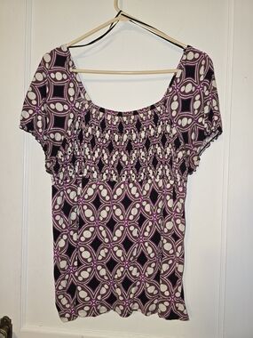 INC International Concepts Woman 1X Babydoll Shirt Smocked Top